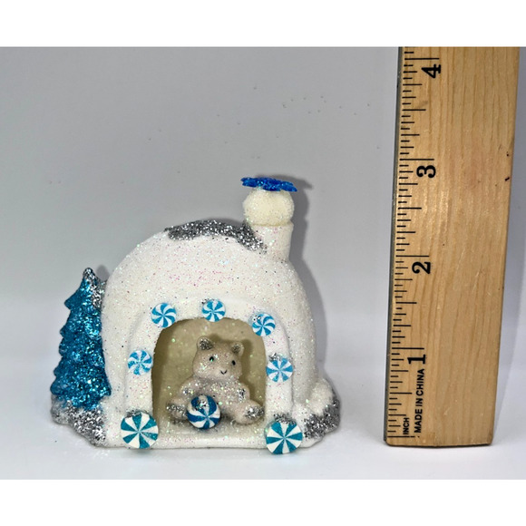 Vintage Miniature Igloo Diorama Pastel Blue Candy Cane Polar Bear Blue Tree OOAK - Picture 13 of 13